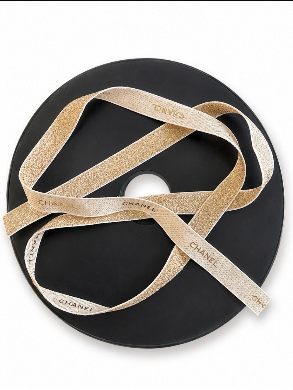 CHANEL Gold Metallic Logo Ribbon Full Roll 25 Yards 3/4” Wide Authentic Rare